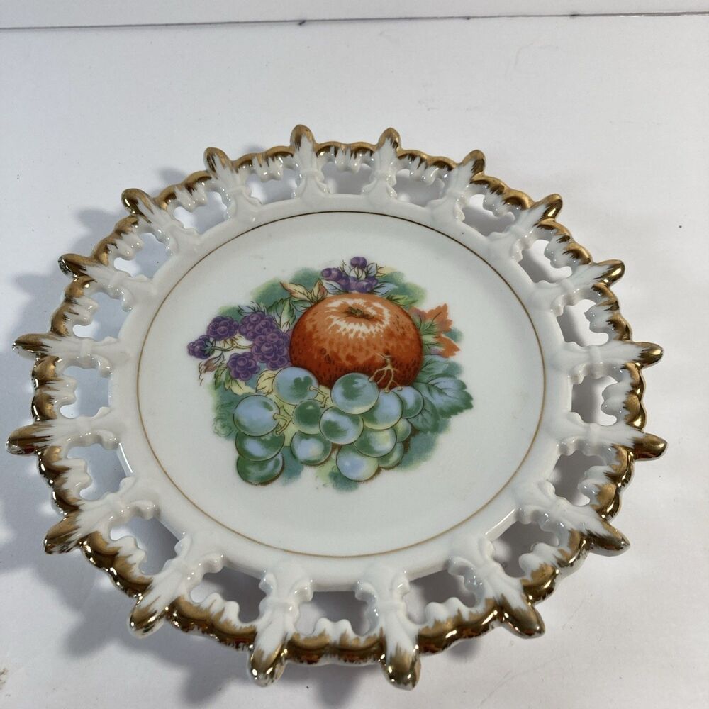 Vintage Napco Reticulated Hand Painted Dessert Plate 8” Wide 1960s